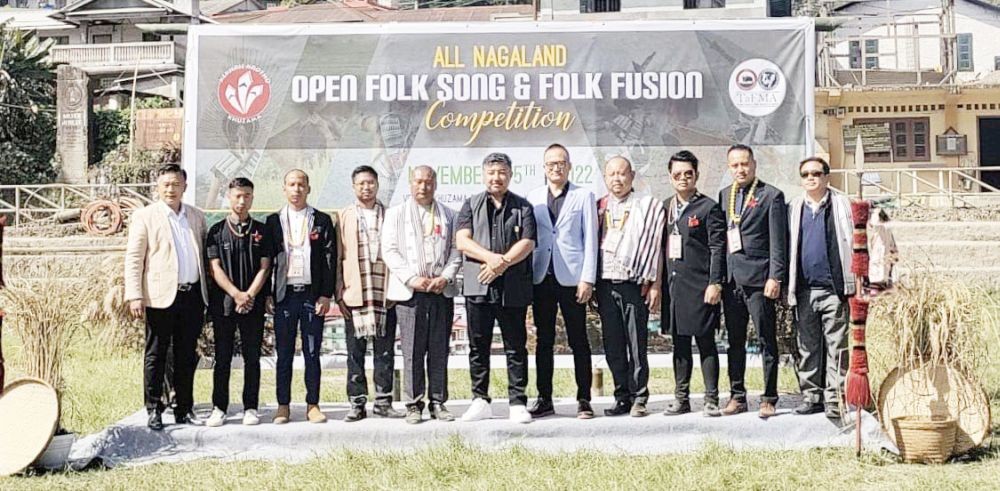 Abu Metha with others during the All Nagaland Open Folk Song and Folk Fusion competition at Khuzama village, Kohima on November 5.